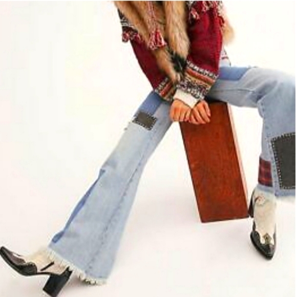 Free People Denim - NWT Free People Plaid Patchwork Flare Jeans